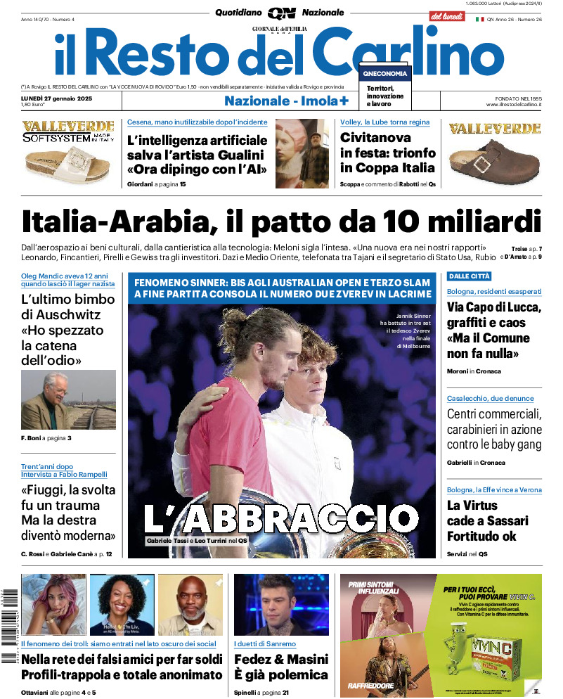 Prima-pagina-il resto del carlino-edizione-di-oggi-20250127